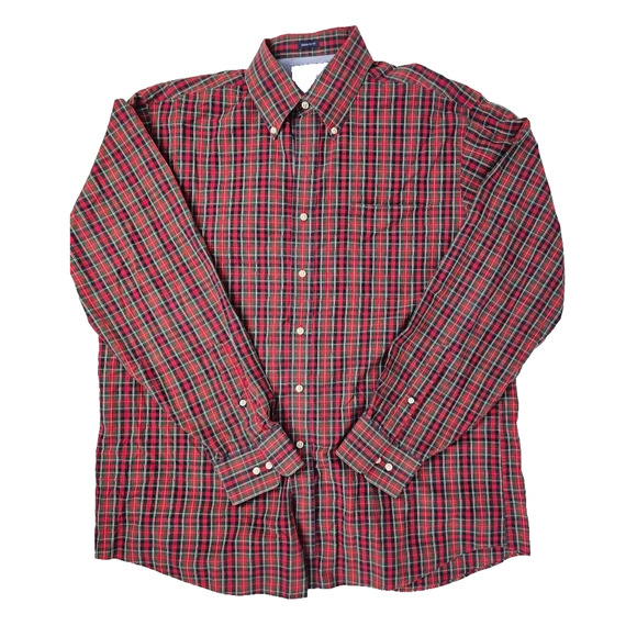 Tommy Hilfiger XL Plaid button collar Long Sleeve Button Up Mens Shirt red green - Picture 1 of 4